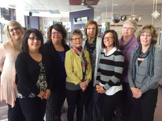 Our staff! Dr. Orehek and Dr. Mentessi with our Opticians Sheryl, Sue, Michelle and Sue, Receptionist Dolleen & Accounting Mgr Theresa.