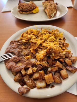 Chiliqueles, potatoes, and beans !