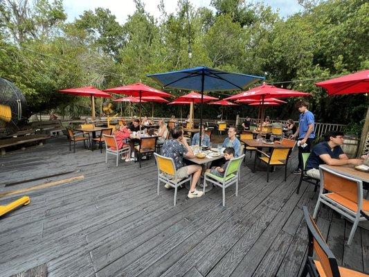 Another view at the patio away from the mural.