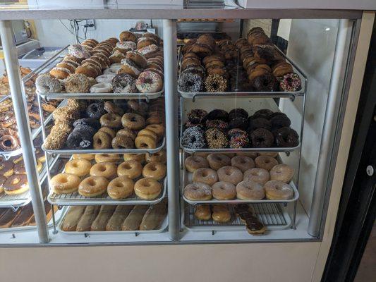 Some donuts that were ready in the case at store opening. Those maple bars and twists were delicious!