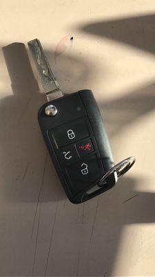 VW gti remote key made in Akron at The Keyless Shop at Sears chapel hill mall. This key is laser cut, our specialty.