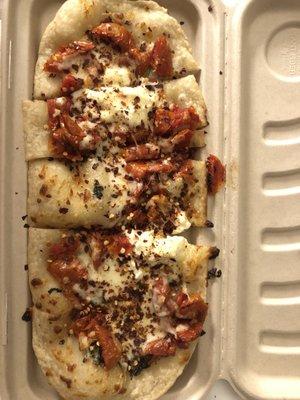 Margarita flatbread was good but needed balsamic glaze drizzled over it to give it a little something extra. I'd probably order this again.