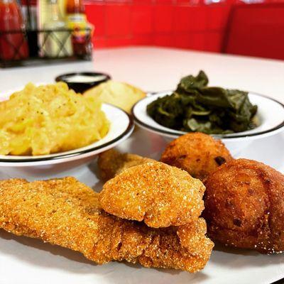 Golden brown fried catfish dinner is mmm mmm good!