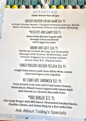 Easter Lunch Menu