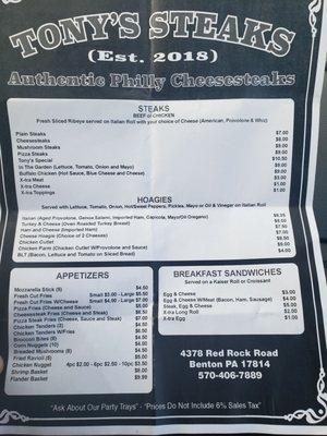 Menu as of 5/2022