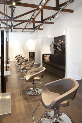 Stylists' chairs the Paris Parker Salon and Spa on Prytania St. in Uptown New Orleans.