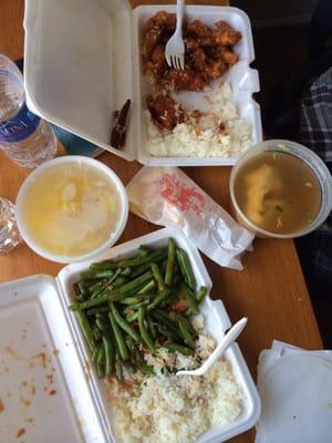 green beans in garlic sauce and sesame chicken lunch specials. large portions of food and rice!