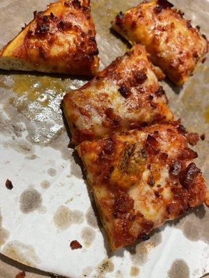 Burnt, sauce less, cheese less pizza