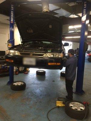 This Honda had its front-end wheel alignment and tires replaced.