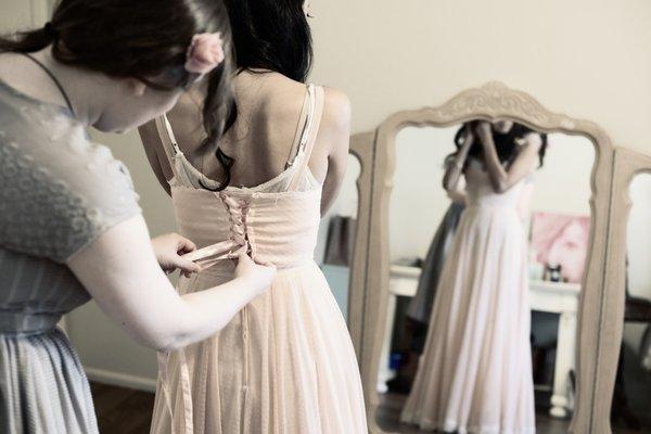 Gunne Sax Vintage Dress! Cynthia was the only tailor in the valley I trusted with this delicate fabric. She replaced a zipper for a lace up