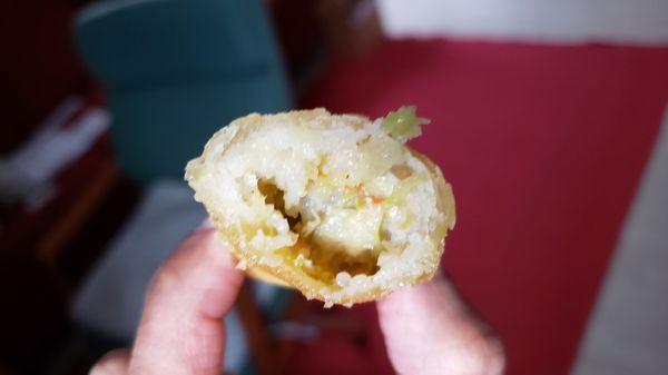 Interior of vegetarian egg roll ($1.75). Filling was mushy/gooey & tasted okay, but not great texture.