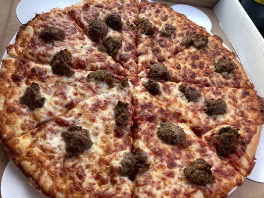 Large meatball pizza.