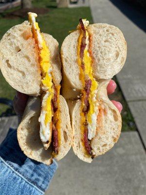 Bacon egg and cheese on a sesame bagel, ehh. Not the best I've had.