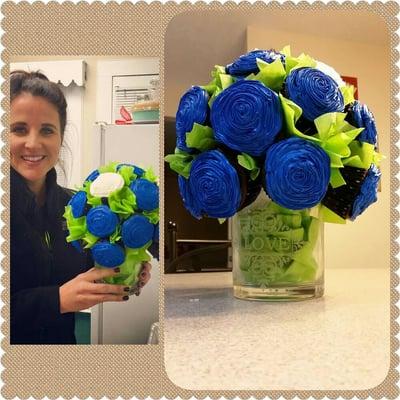 Cupcake Bouquets can be customized for any occasion.  Here's a birthday bouquet for a satisfied customer!