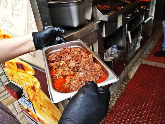 Pan full of fresh made Beef Birria