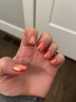 Neon pink + rainbow chrome (perfect valentines nails) by Amber C