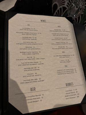 Wine Menu