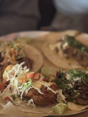 Platter of tacos... get the crispy fish taco!