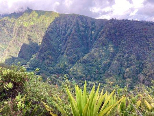 View into Iao Valley on a cloudy day