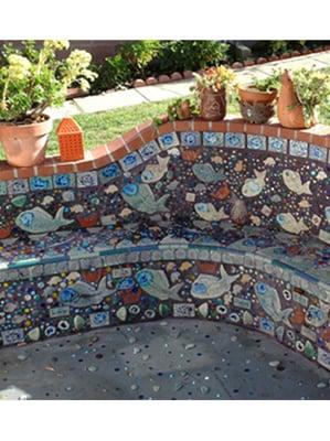 Art Tile Outdoor Bench custom installation by Ceramic Finishes