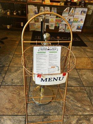 Menu stand when you walk in