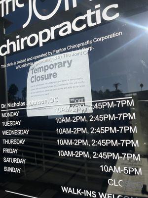 Temporary Closure sign, not communicated to patients at all.