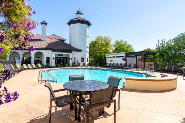 Sparkling Outdoor Pool Deck with Water Feature