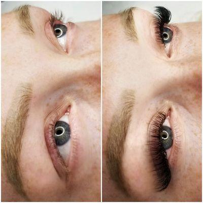 Before and after full volume lash extensions