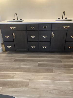 Master bathroom floating cabinet