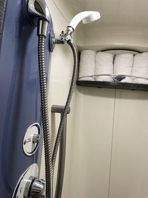 Private shower in the sleeping car restroom