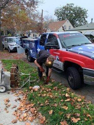 Jake running a customers sewer.