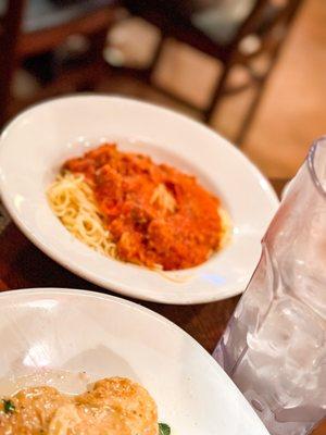 Spaghetti with Meat Marinara or Tomato Meatball Sausage