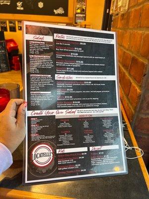 Back of the menu