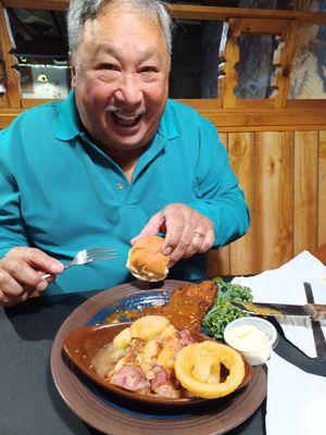 Weinerschnitzel, german potato salad and onion rings