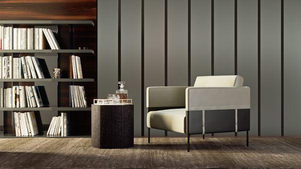 Centre Table (Asphalt Glass / Gray Oak) & Allen Lounge Chair (Opala / Graphite)