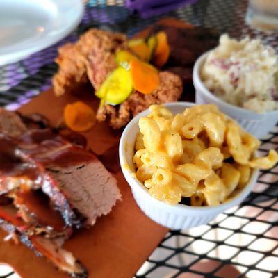 Mac N cheese with the brisket/pork/chicken combo