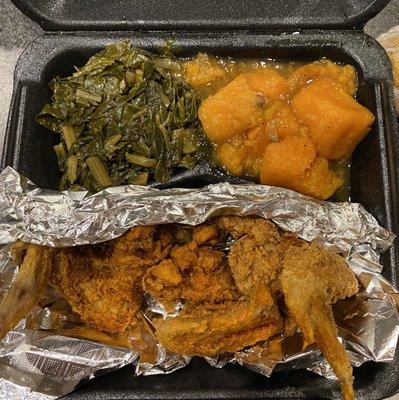 3 Piece Southern Fried Wings with Collard Greens and Yams