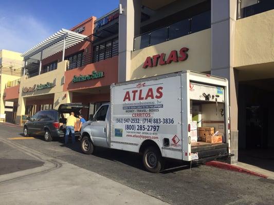 Store front with loading truck