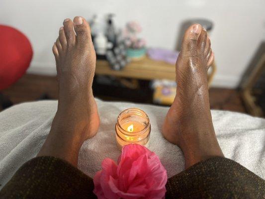 Foot treatment,scrub,paraffin and stone massage