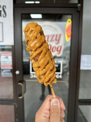 Potato Korean Corndog: French fry coating with sugar and Krazy sauce (their version of spicy mayo)