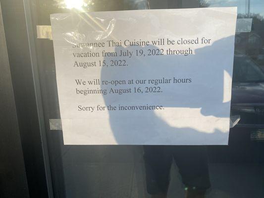 Closed until mid August 2022