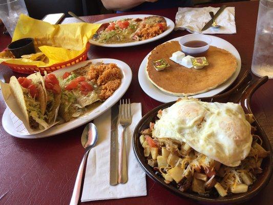 Combo #1, enchilada plate, and mountain man skillet