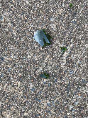 Broken glass on sidewalks