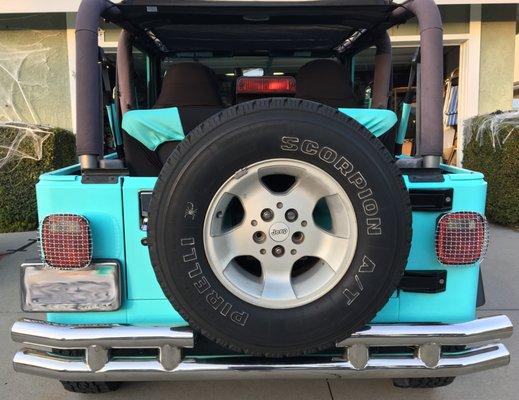 Back end of my newly wrapped Jeep, with extra paint detail work by Wrap Works.