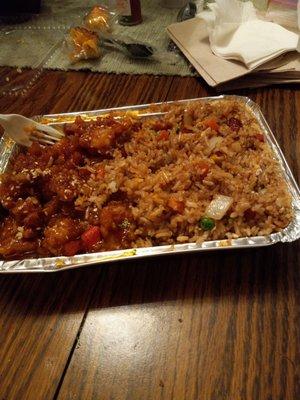 Sesame chicken with pork fried rice