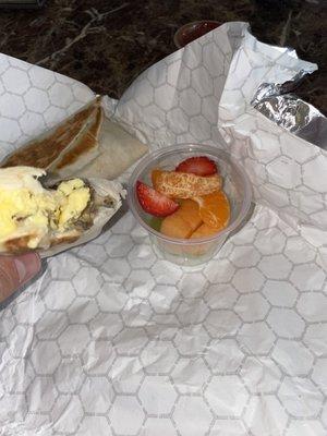 Grilled Roly Steak & Eggs Fresh Fruit Cup