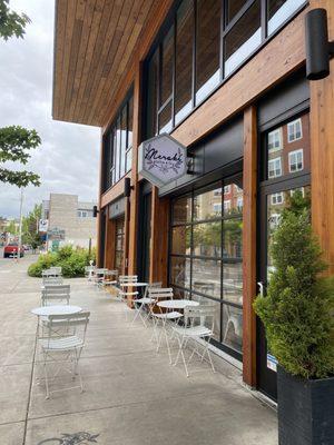 Outside seating  and cool face to the building.