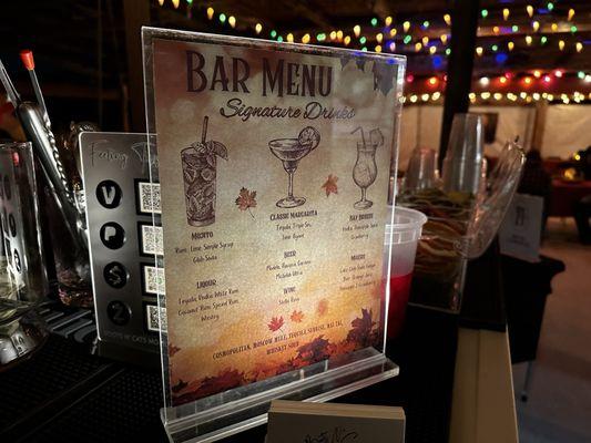 Mike"s customized bar menu for his 55th birthday party.