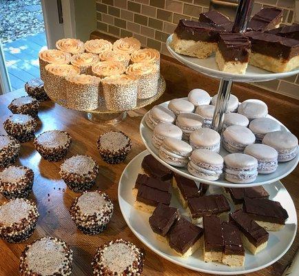 Lavender Macarons, Caramel Shortbread, Passion Fruit Cupcakes, and Oreo Cupcakes