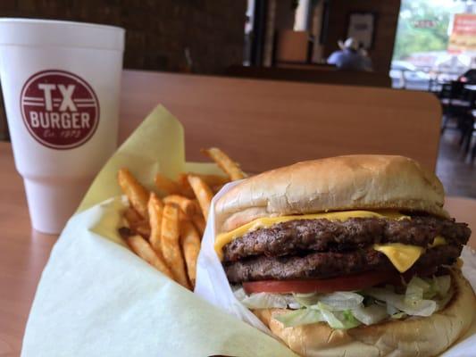 Double meat 1/3lb Texas Burger with seasoned fries.